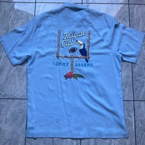 Tommy Bahama Men's Blue 100%Silk Short Sleeve ButtonUp Tailgate Club Shirt Sz M